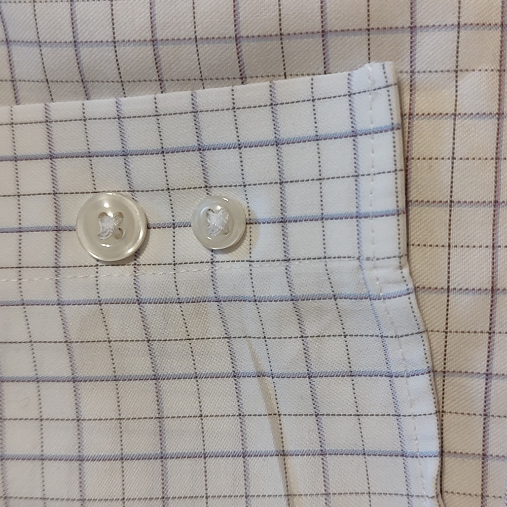 Roundtree & Yorke Gold Label Non-Iron Shirt White Blue Plaid 100% Cotton 15½/33 - Picture 7 of 12